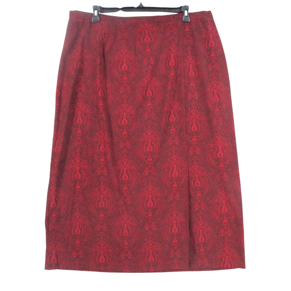 Notations Woman Red Burgundy Damask Paisley Midi Skirt Side Slit Plus Size 3X